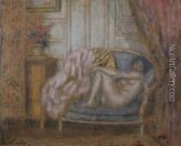 Nude In An Interior Oil Painting - Frederick Carl Frieseke