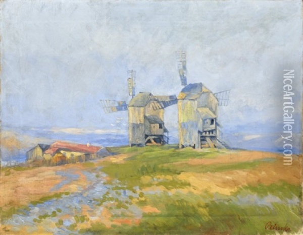 Windmills Near Klobouky Oil Painting - Frantisek Pecinka