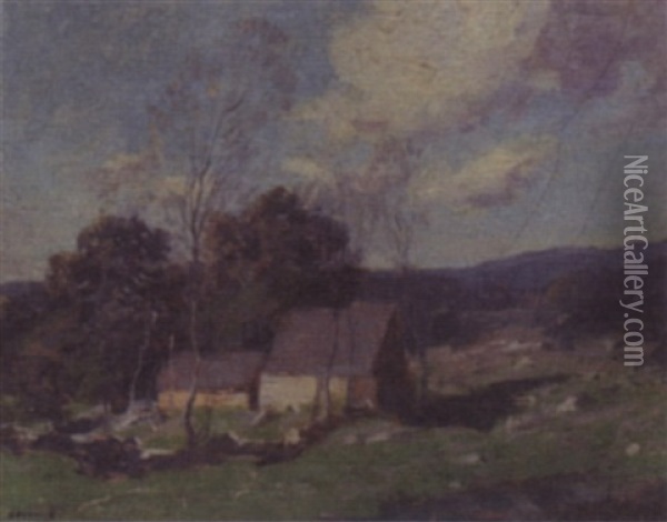 Old New England Farm Oil Painting - George Matthew Bruestle
