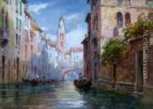 On The Canal, Venice Oil Painting - Arthur Trevor Haddon