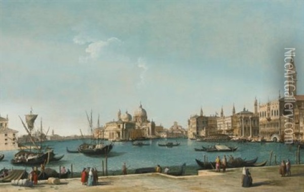 Venice, A View Of The Entrance To The Grand Canal With The Bacino Di San Marco Oil Painting - Bernardo Canal