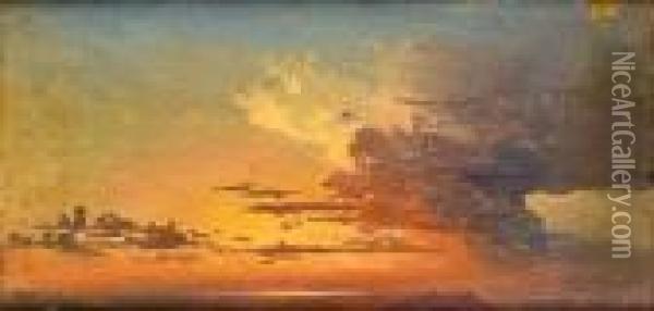 Sunset Oil Painting - Anthonie Sminck Pitloo