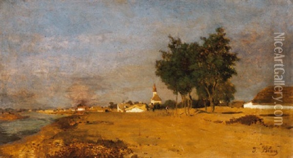 Szolnoki Tiszapart, 1870-es Evek (by The River Tisza At Szolnok) Oil Painting - Tina Blau-Lang