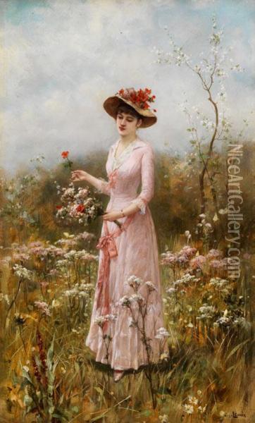 Junge Dame In Rosafarbenem Kleid Oil Painting - Charles Amable Lenoir