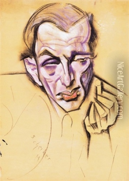 Thinker - Smoking Man Oil Painting - Hugo Scheiber