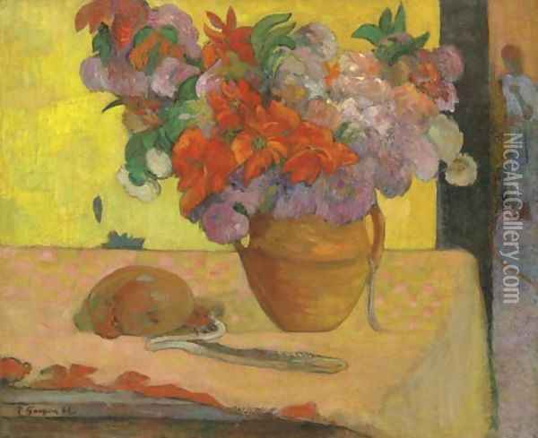 Vase de fleurs et gourde Oil Painting - Paul Gauguin