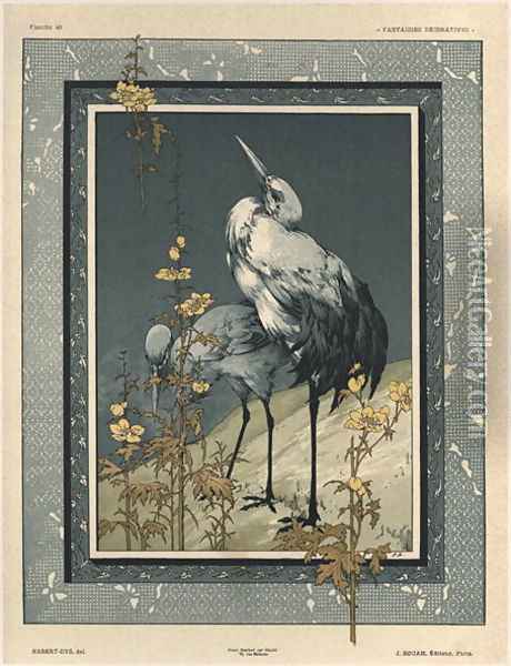 Storks plate 40 from Fantaisies decoratives Oil Painting - Jules Auguste Habert-Dys