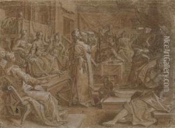 Heliogabal And The Wise Women Oil Painting - Jeremias van Winghen or Wingen