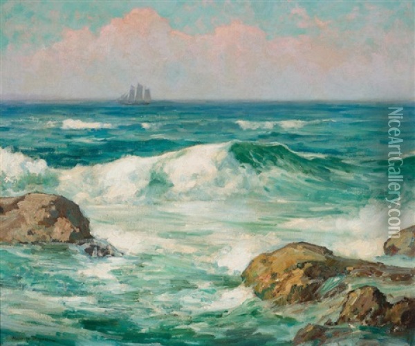 Marine (clipper Ship On The Horizon) Oil Painting - Maurice Braun