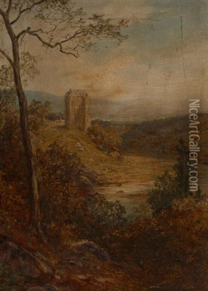 Neidpath Castle Oil Painting - Pollock Sinclair Nisbet