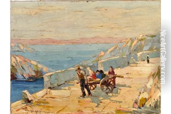 Hand Cart By The Croatian Coast, Dalmazia Oil Painting - Rudolph Negely