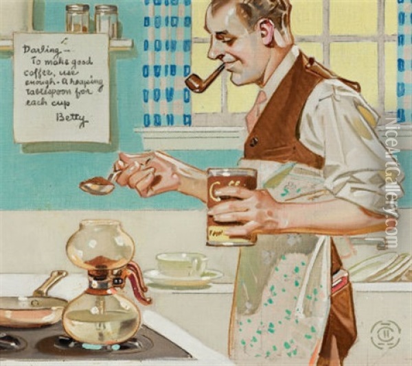 Recipe For Coffee Oil Painting - Frank Xavier Leyendecker