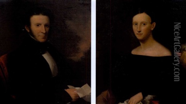 Portrait Of Colonel Samuel Edmiston Watson (+ Portrait Of Mrs. Samuel Edmiston Watson; Pair) Oil Painting - Joseph Greenleaf Cole