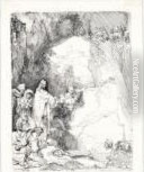 The Raising Of Lazarus: Small Plate (b., Holl.72; H.198; Bb.42-b) Oil Painting - Rembrandt Van Rijn