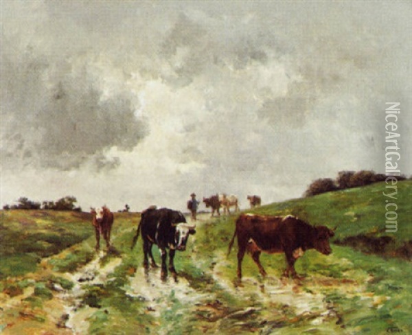 Kuhe In Landschaft Vor Einem Gewitter Oil Painting - Victor Jean Baptiste Barthelemy Binet