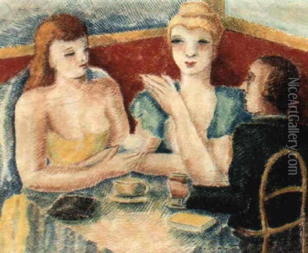 Conversation Au Cafe Oil Painting - Pierre De Belay