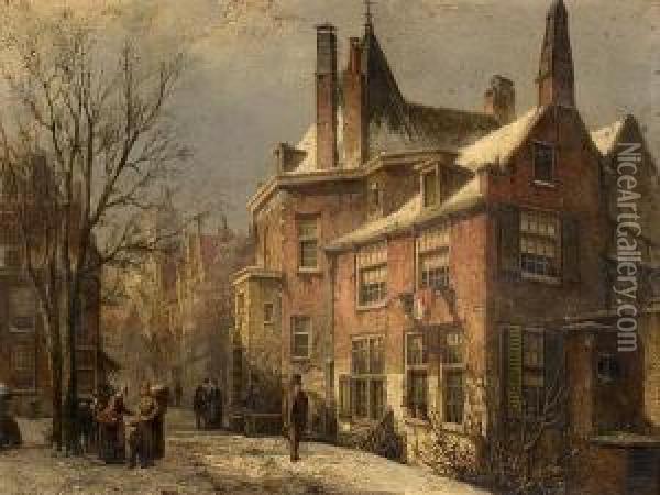 A View Of A Dutch Town In Winter Oil Painting - Willem Koekkoek