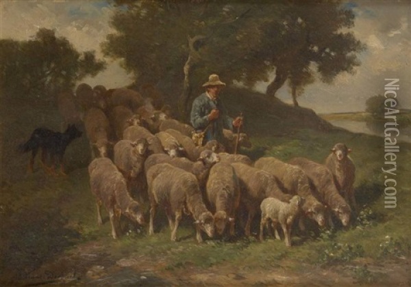 Berger Et Ses Moutons Oil Painting - Frans De Beul