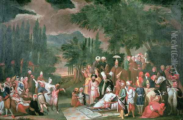 A Turkish Hunting Party with Sultan Ahmed III Oil Painting - Jean Baptiste Vanmour