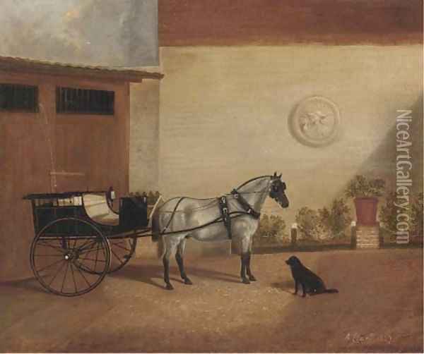 A carriage horse with a gig Oil Painting - A. Clark