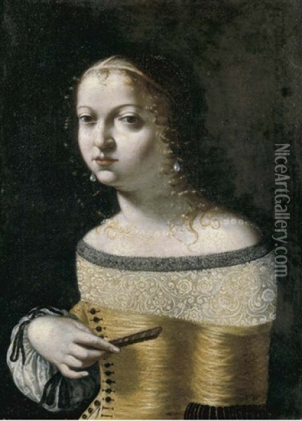 Ritratto Di Giovane Gentildonna, A Mezzo Busto, Con Orecchini E Collana Di Perle Oil Painting - Giovanni Francesco Guerrieri