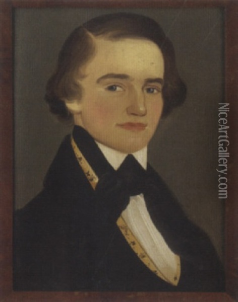 Portrait Of A Young Gentleman Wearing A Black Coat And Yellow Vest Oil Painting - William Matthew Prior