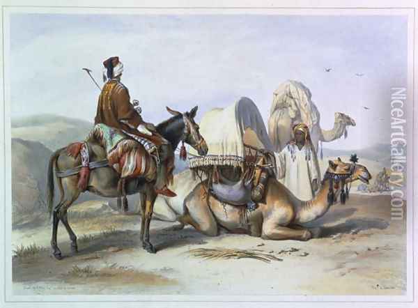 Kafila with a Camel Bearing a Hodesh, illustration from The Valley of the Nile, engraved by Lehnert, pub. by Lemercier, 1848 Oil Painting - Emile Prisse d'Avennes