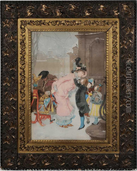 The Christmas Kiss Oil Painting - Auguste Emile Pinchart