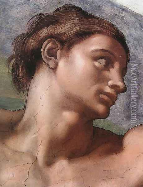 Ceiling of the Sistine Chapel: Genesis, The Creation of Adam [Adam's face] Oil Painting - Michelangelo Buonarroti