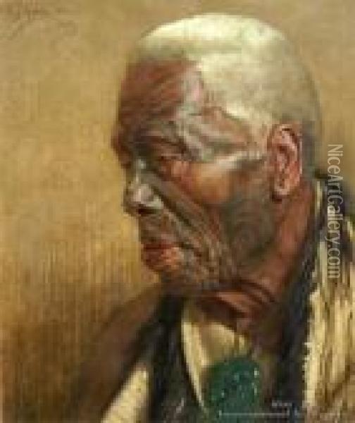 Tumai Tawhiti, A Chieftain Of The Ngatihiwingatitenaakau Oil Painting - Charles Frederick Goldie