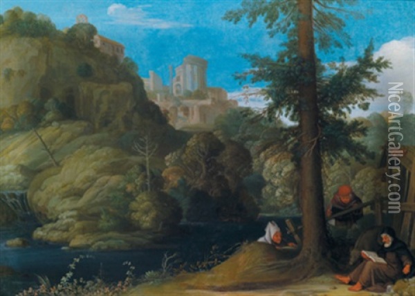 Landschaft Bei Tivoli Mit Einem Eremiten Oil Painting - Johann (Hans) Konig