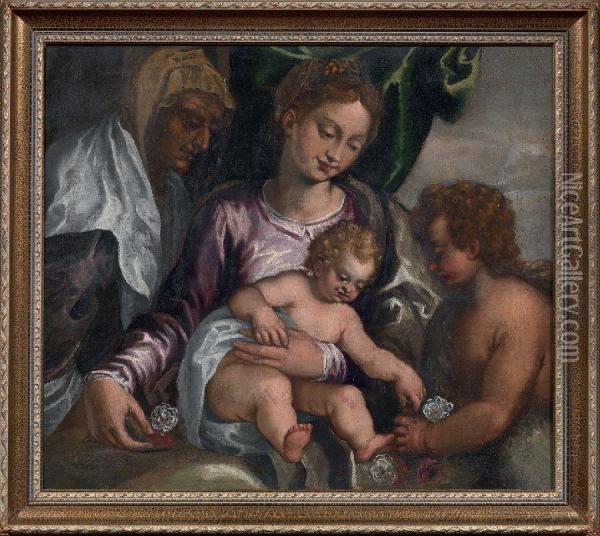 Madonna Col Bambino E I Santielisabetta E Giovannino Oil Painting - Domenico Brusasorzi