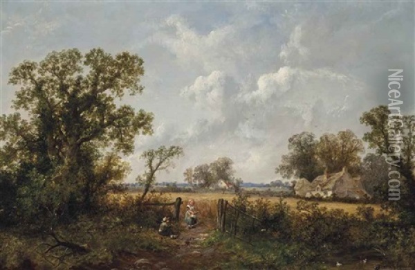 The Farmer's Children Oil Painting - James E. Meadows