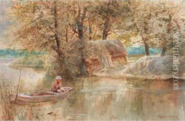 A Fisherman Tying The Fly Oil Painting - George Parsons Norman