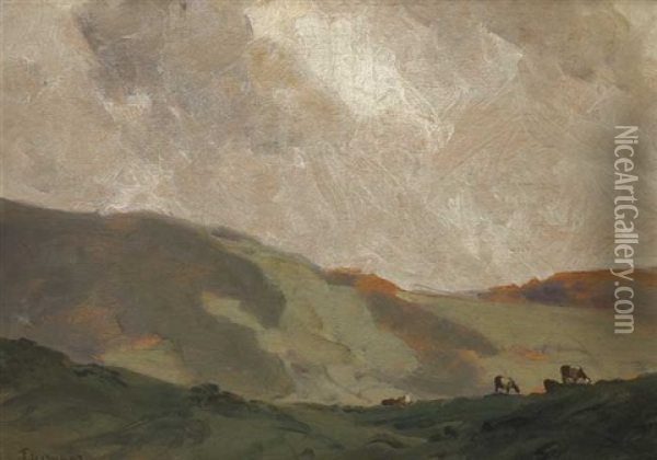 County Antrim Hills With Cattle Grazing Oil Painting - James Humbert Craig