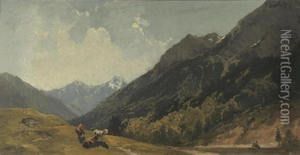Blick Ins Gebirge. Oil Painting - Friedrich Johann Voltz