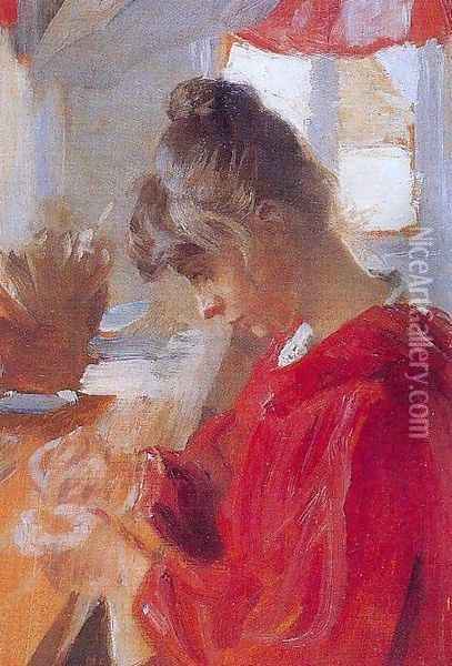 Marie en vestido rojo Oil Painting - Peder Severin Kroyer