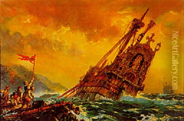 The Last Of The Armada Oil Painting - Kenneth Shoesmith