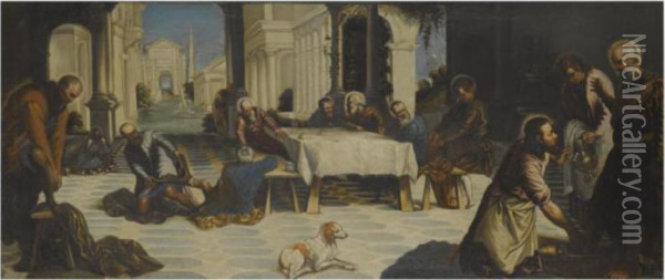 Christ Washing The Disciples' Feet Oil Painting - Jacopo Robusti, II Tintoretto