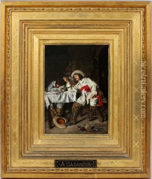 Cavaliers In A Pub Oil Painting - Antonio Casanova y Estorach