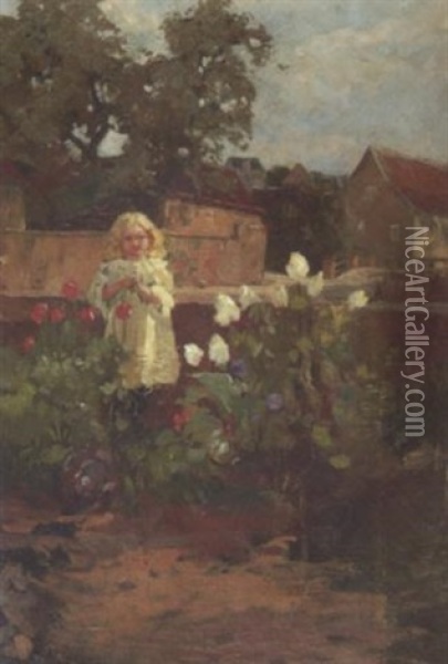 Kleines Madchen Im Garten Oil Painting - Hugo Zieger