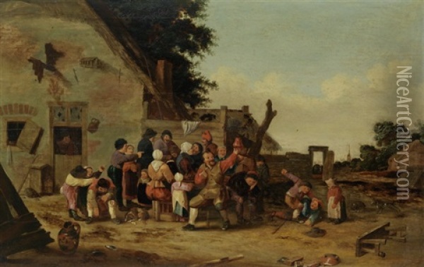 Ausgelassene Gesellschaft Vor Dem Wirtshaus Oil Painting - Pieter de Bloot
