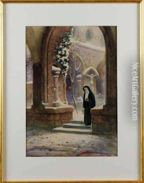 Klostertradgard Med Nunna Oil Painting - Frans Wilhelm Odelmark