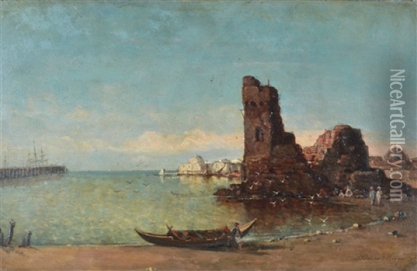 Port Oriental Dans Les Environs De Constantinople (1877) Oil Painting - Jean Baptiste Henri Durand-Brager