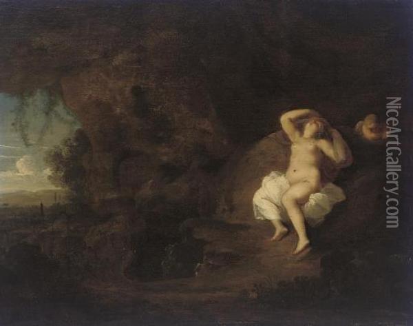 Sleeping Venus And Cupid, In A Landscape Oil Painting - Cornelis Van Poelenburch