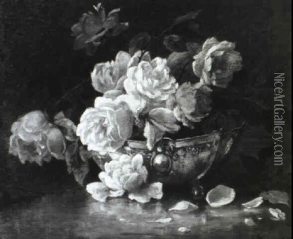 Stilleben Mit Rosen In Silberschale Oil Painting - Helene Marie Stromeyer