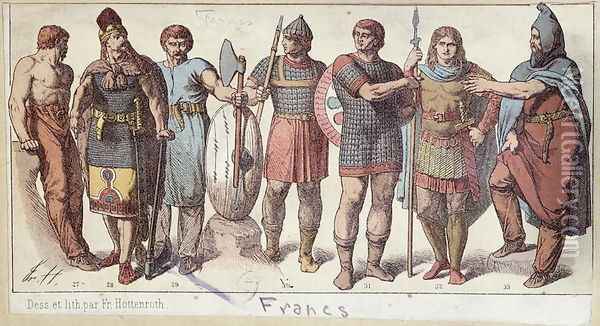 Costumes of Frankish soldiers Oil Painting - Friedrich Hottenroth
