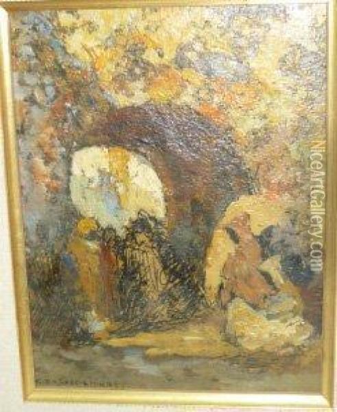 Orientaux Pres D'une Arche Oil Painting - Charles Henri Gaston Dagnac-Riviere