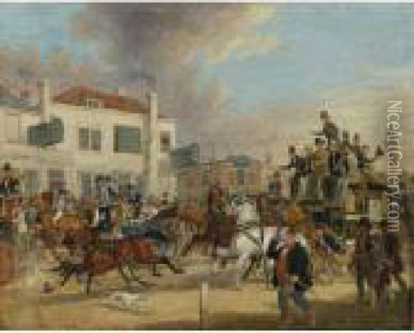 Going To The Derby, The Speed Eagle Epsom Oil Painting - James Pollard
