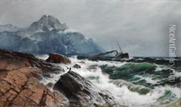 Dampbat I Kystlandskap1885 Oil Painting - Carl Wilhelm Barth